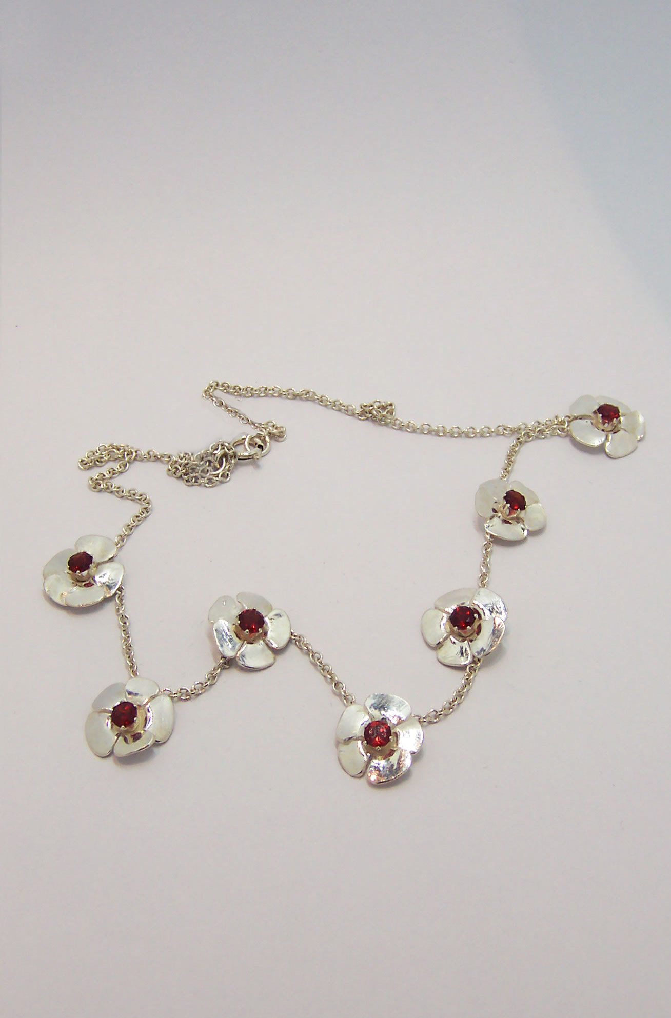Silver and Garnet Daisy Chain Necklace